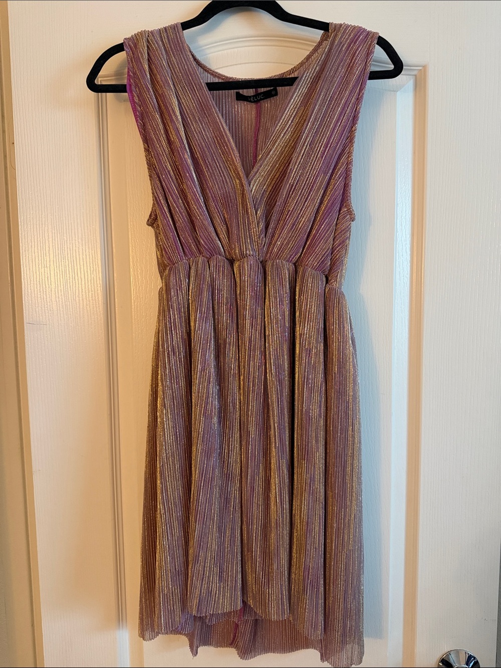 Deluc Metallic Lavender and Gold V-Neck Party Dress